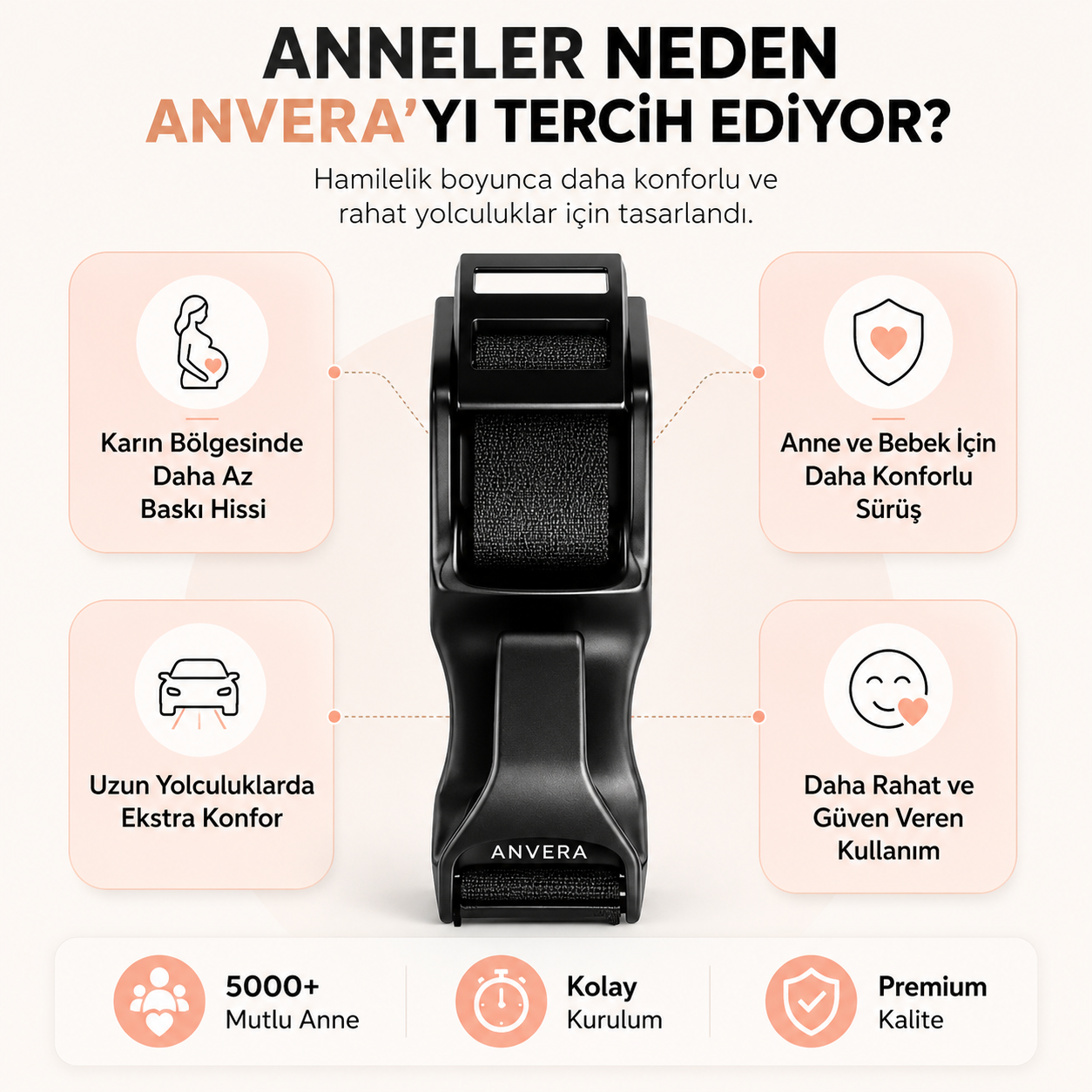 AnveraBelt Hamile Emniyet Kemeri Aparatı Siyah